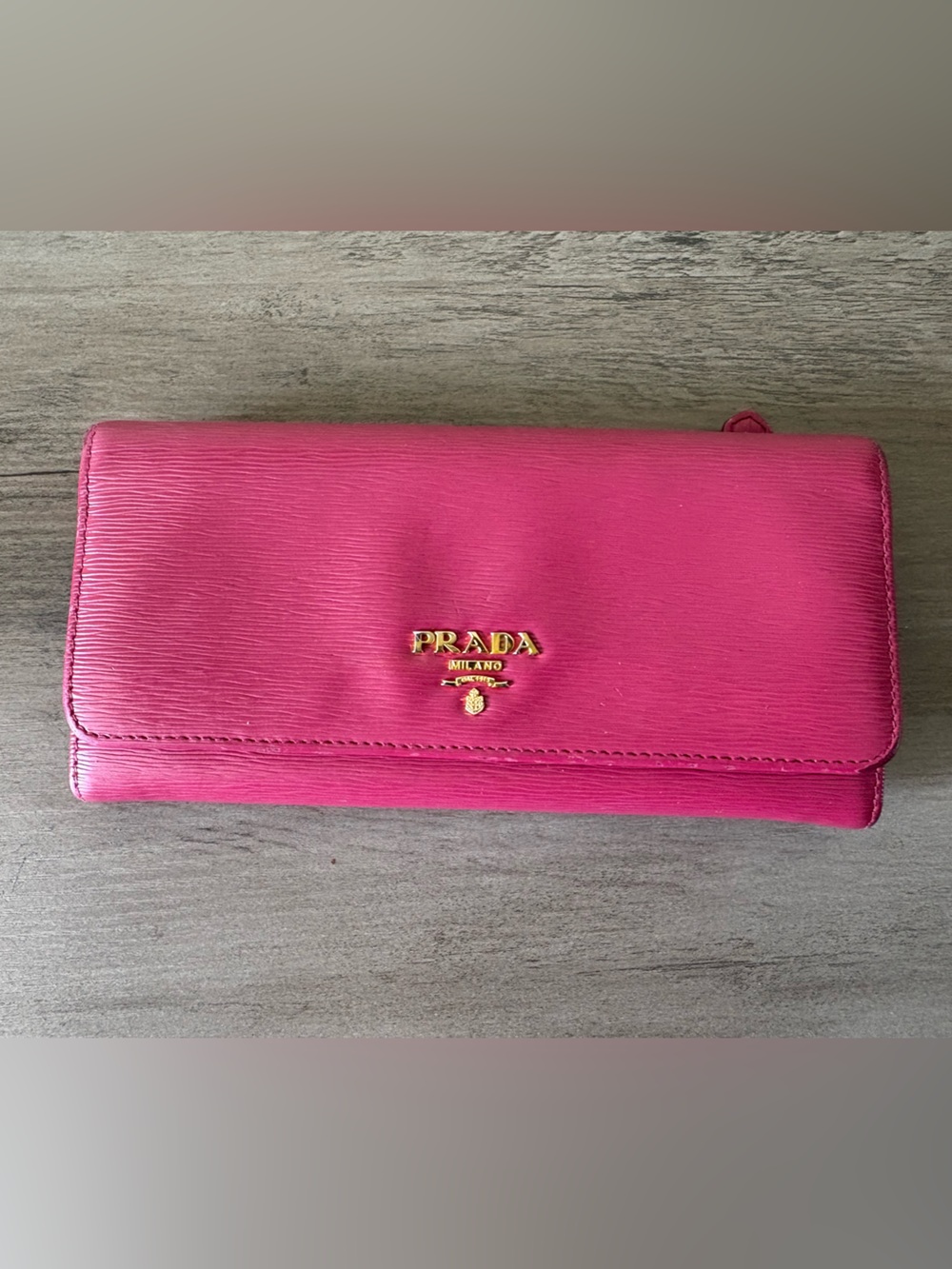 Prada Milano Pink Textured Leather Continental Flap Wallet Gold Hardware